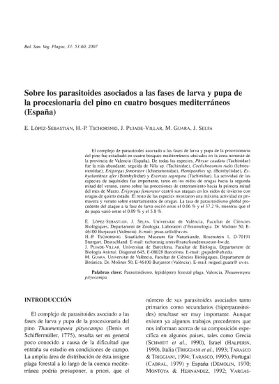 Sobre Los Parasitoides Asociados A Las Fases De Larva Y Pupa De La