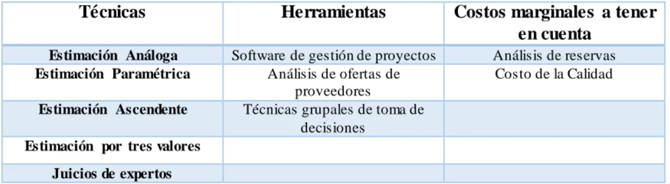 Técnicas de Estimación de Costos para Proyectos Revisión Bibliográfica