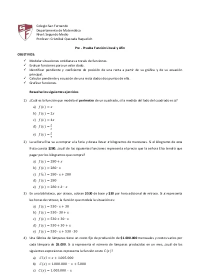 Guía Prueba Funciones Lineales y Afines