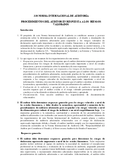 330 NORMA INTERNACIONAL DE AUDITORÍA PROCEDIMIENTOS DEL AUDITOR EN