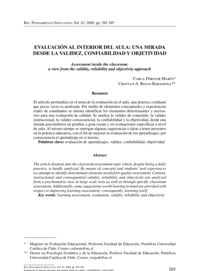 Vista de Evaluación al interior del aula Una mirada desde la validez