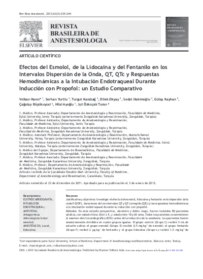 Efectos Del Esmolol De La Lidoca Na Y Del Fentanilo En Los Intervalos