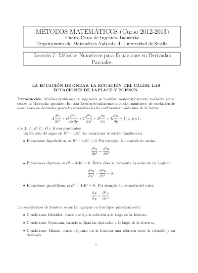 MÉTODOS MATEMÁTICOS Curso Cuarto Curso de Ingeniero Industrial