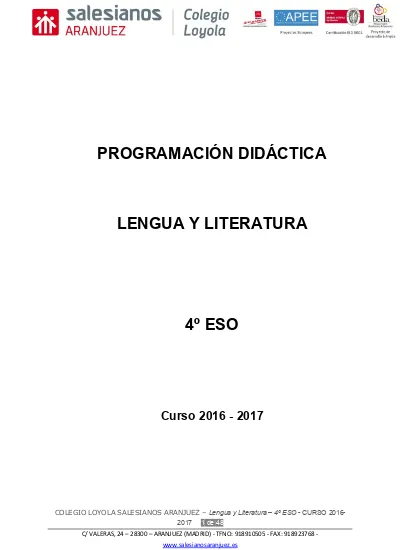 Programaci N Did Ctica Lengua Y Literatura Eso