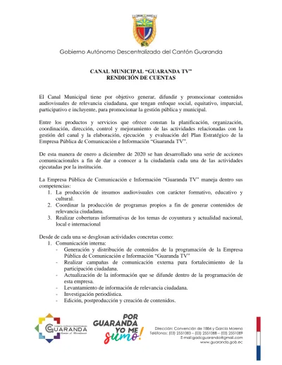 Gobierno Autónomo Descentralizado del Cantón Guaranda CANAL MUNICIPAL