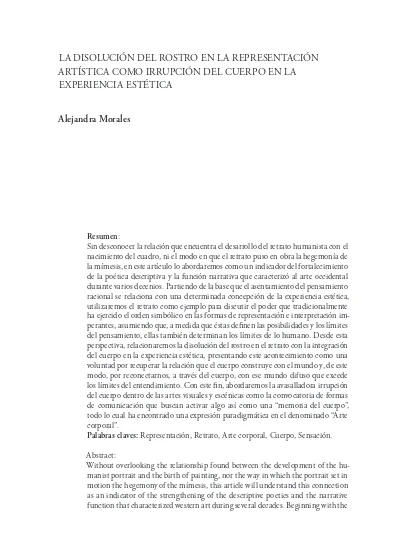 La disolución del rostro en la representación artística como irrupción