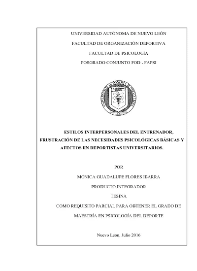 Estilos Interpersonales Del Entrenador Frustaci N De Las Necesidades