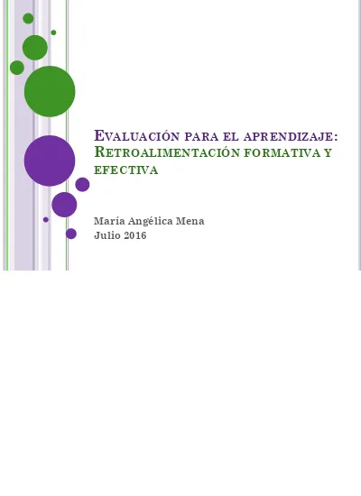 Evaluaci N Para El Aprendizaje Retroalimentaci N Formativa Y Efectiva