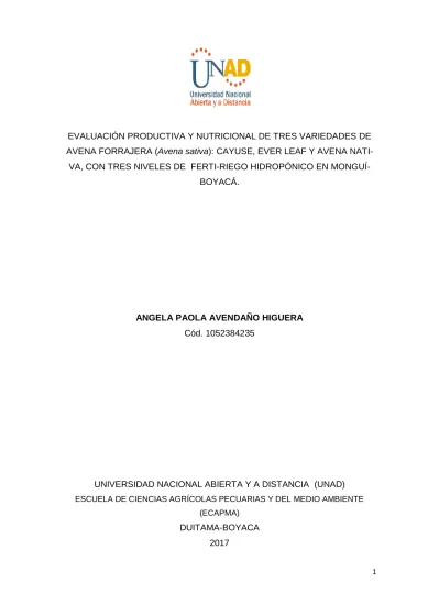 Evaluación productiva y nutricional de tres variedades de avena