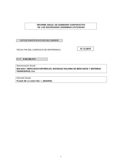 INFORME ANUAL DE GOBIERNO CORPORATIVO DE LAS SOCIEDADES ANÓNIMAS COTIZADAS