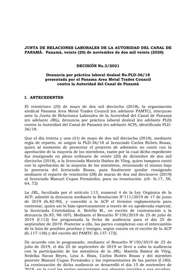 Junta De Relaciones Laborales De La Autoridad Del Canal De Panam