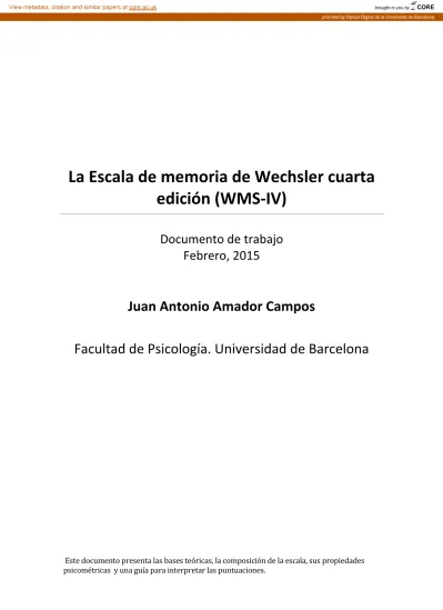 La Escala de memoria de Wechsler cuarta edición WMS IV