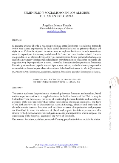 Feminismo Y Socialismo En Los Albores Del Xx En Colombia Ang Lica