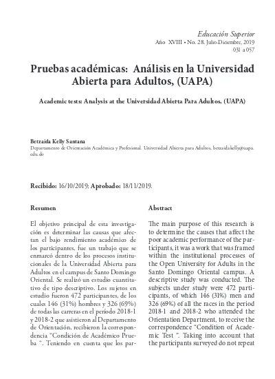 Pruebas académicas Análisis en la Universidad Abierta para Adultos