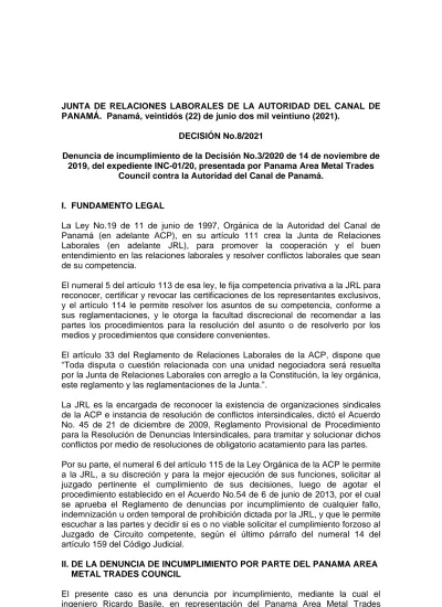 Junta De Relaciones Laborales De La Autoridad Del Canal De Panam