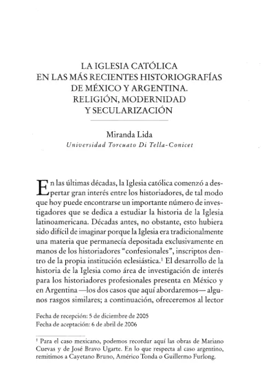 La Iglesia católica en las más recientes historiografías de México y