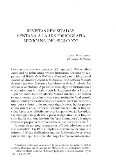 Revistas revisitadas ventana a la historiografía mexicana del siglo XX