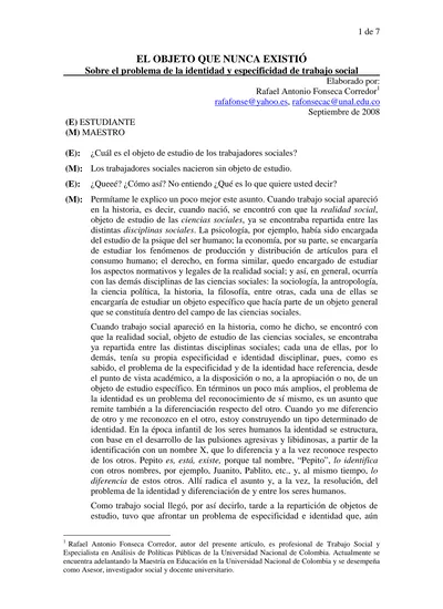 El Objeto Que Nunca Existi Sobre El Problema De La Identidad Y