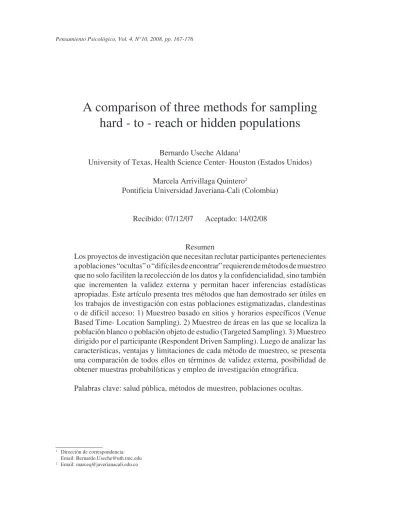 Un estudio comparativo de tres métodos de muestreo para poblaciones