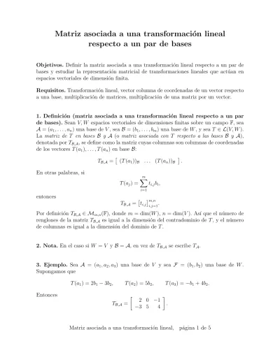 Matriz Asociada A Una Transformaci On Lineal Respecto A Un Par De Bases