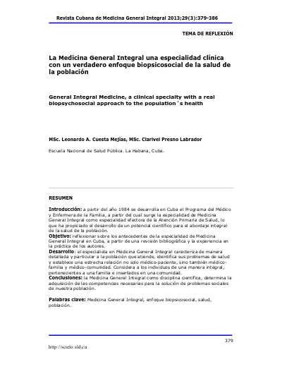 La Medicina General Integral Una Especialidad Clnica Con Un Verdadero