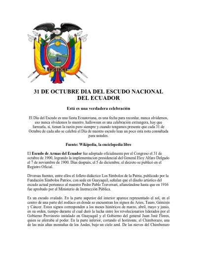 De Octubre Dia Del Escudo Nacional Del Ecuador