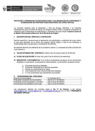 INVITACIÓN A PRESENTAR COTIZACIONES PARA LA ELABORACIÓN DE CONTENIDOS Y