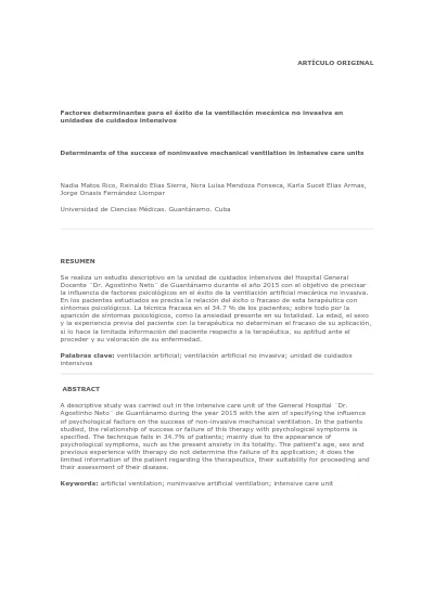 Factores Determinantes Para El Xito De La Ventilacin Mecnica No