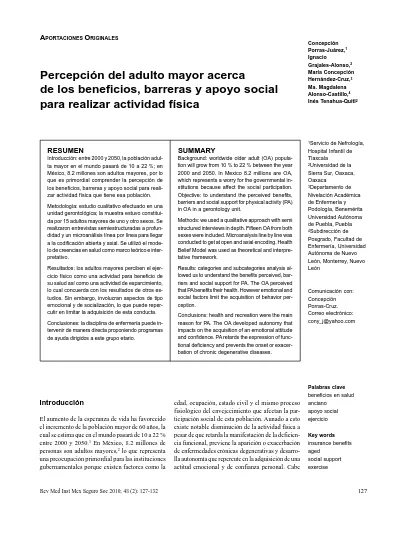 Percepcin Del Adulto Mayor Acerca De Los Beneficios Barreras Y Apoyo