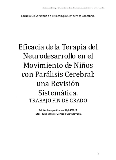 Eficacia De La Terapia Del Neurodesarrollo En El Movimiento De Ni Os