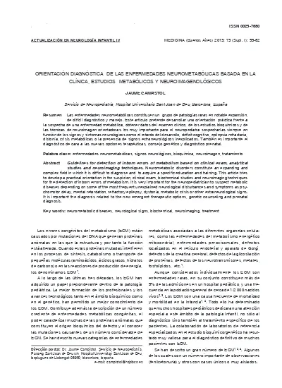 ORIENTACIÓN DIAGNÓSTICA DE LAS ENFERMEDADES NEUROMETABÓLICAS BASADA EN