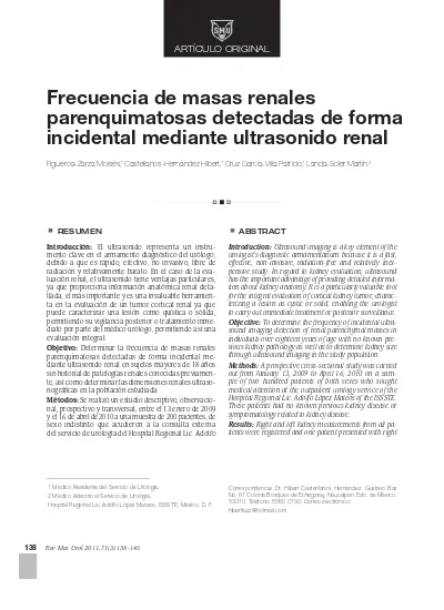 Frecuencia De Masas Renales Parenquimatosas Detectadas De Forma