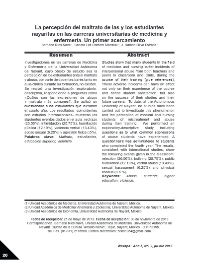 La Percepcin Del Maltrato De Las Y Los Estudiantes Nayaritas En Las