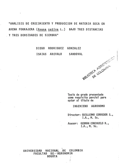 Análisis de crecimiento y producción de materia seca en avena forrajera