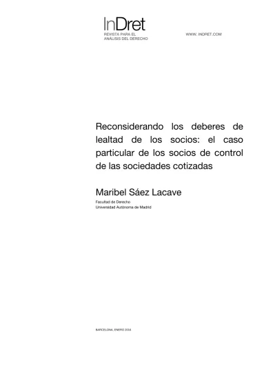 Fundamento Del Deber De Lealtad Del Socio De Control