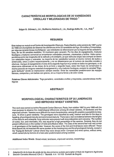 Caracter Sticas Morfol Gicas De Variedades Criollas Y Mejoradas De Trigo