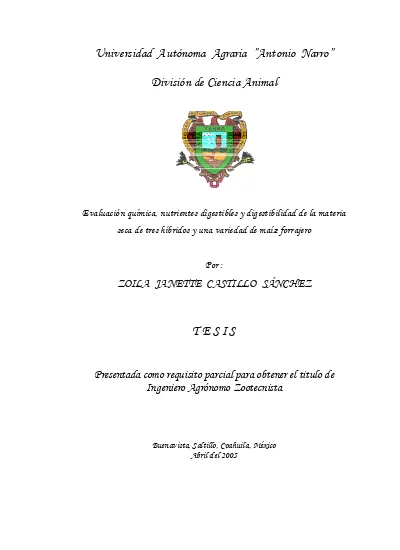 EVALUACION QUIMICA NUTRIENTES DIGESTIBLES Y DEGESTIBILIDAD DE LA