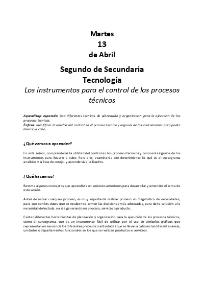 Segundo De Secundaria Tecnolog A Los Instrumentos Para El Control De