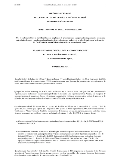 Republica De Panama Autoridad De Los Recursos Acuaticos De Panama