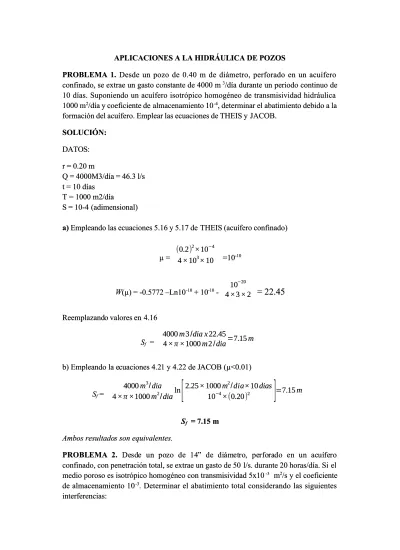 Ejemplos Calculo De Pozos