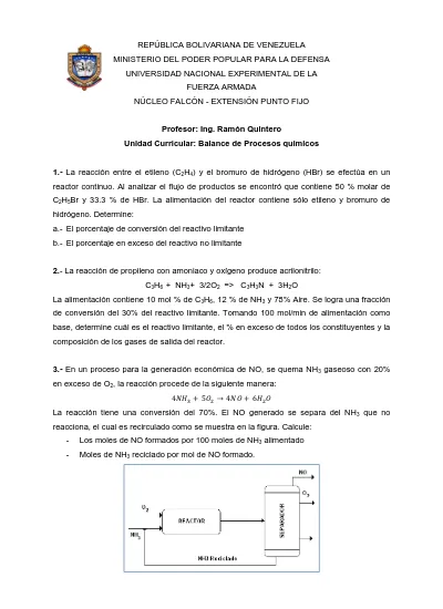 Ejercicios balance de materia con reaccion química