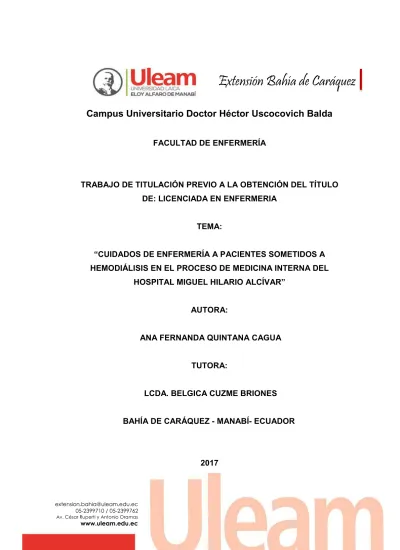 CUIDADOS DE ENFERMERÍA A PACIENTES SOMETIDOS A HEMODIÁLISIS EN EL