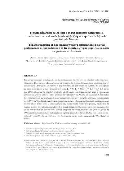 Fertilización Foliar de Fósforo con sus diferentes dosis para el