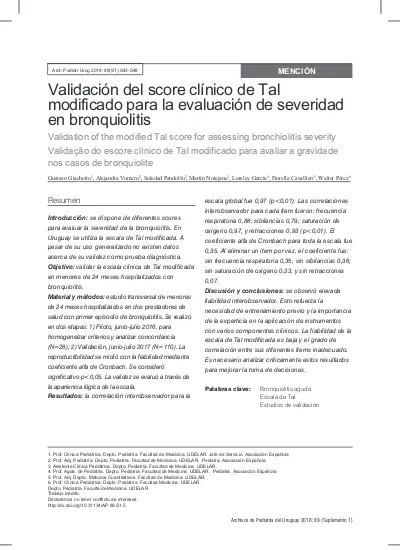 Validaci N Del Score Cl Nico De Tal Modificado Para La Evaluaci N De