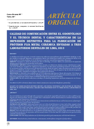 Calidad de comunicación entre el odontólogo y el técnico dental y