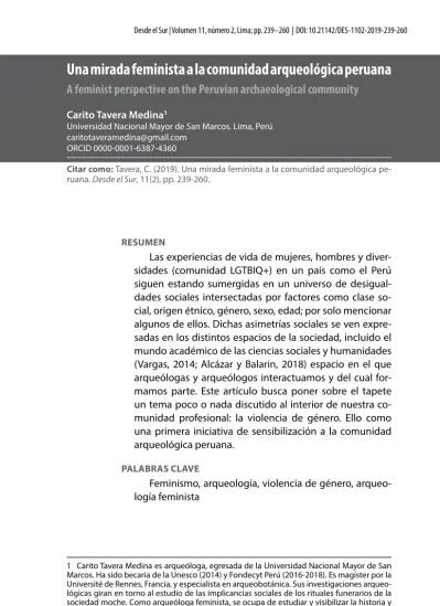 Una Mirada Feminista A La Comunidad Arqueol Gica Peruana