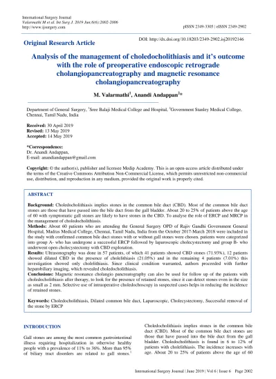 Analysis Of The Management Of Choledocholithiasis And Its Outcome With