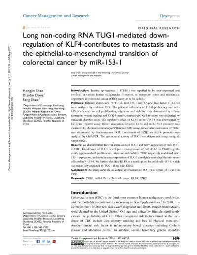 Long Non Coding Rna Tug Mediated Down Regulation Of Klf Contributes