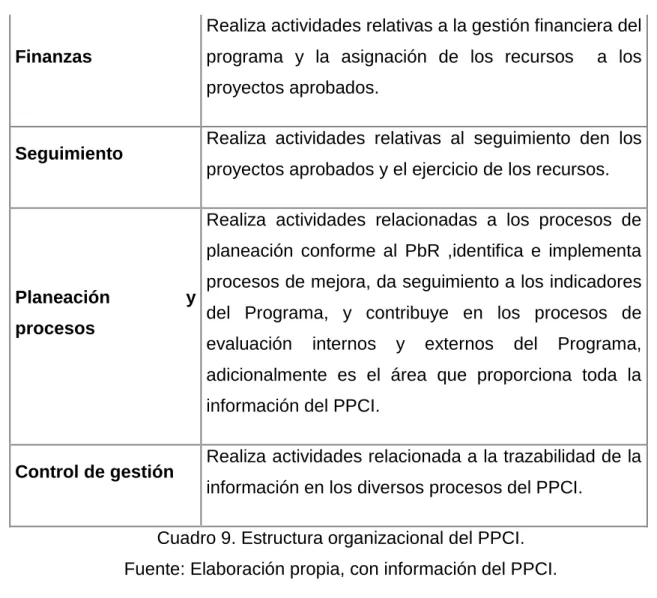 Cuadro 9. Estructura organizacional del PPCI. 