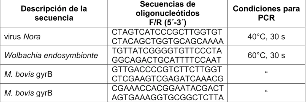 Cuadro  4.    Juegos  de  oligonucleótidos  y  condiciones  para  RT-PCR  en  tiempo  real  utilizados para el análisis de los transcriptos de microorganismos en H